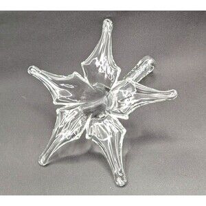 VTG Clear Art Glass Hand Blown Hibiscus Lily Flower Stem Bud Vase Laying Down
